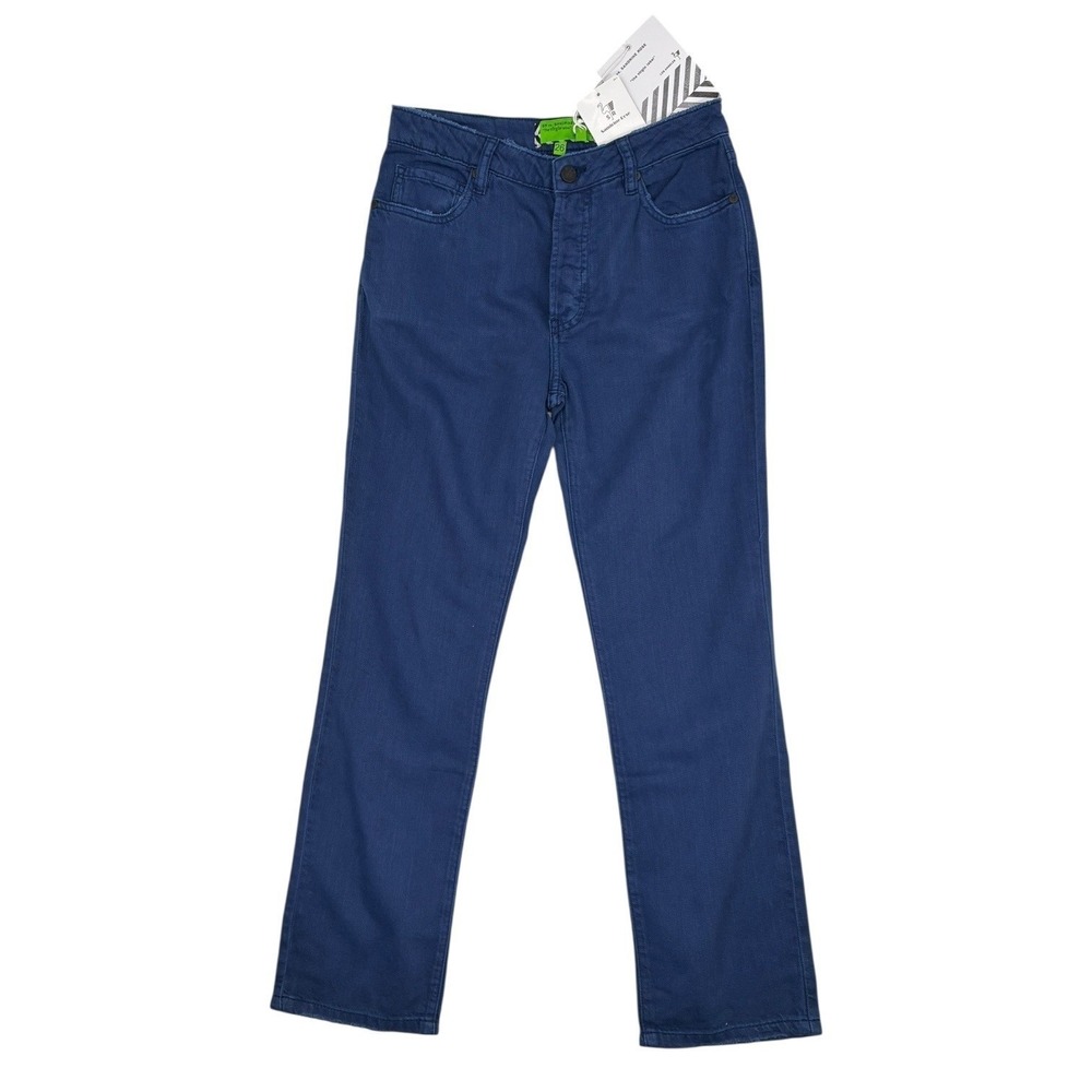 Sandrine Rose College Blue Cotton Linen Button Fly Straight Crop Jeans NWT 30